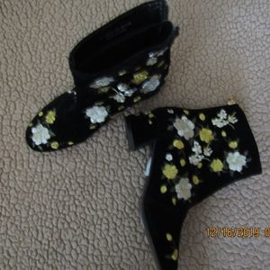 Topshop Floral Black Ankle Boots. Vegan Suede.